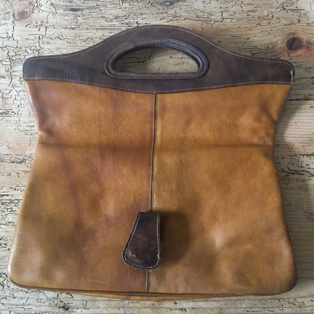 Vintage 1970s Two-Tone Leather Foldover Clutch Purse Bag Brazil - Picture 4 of 6